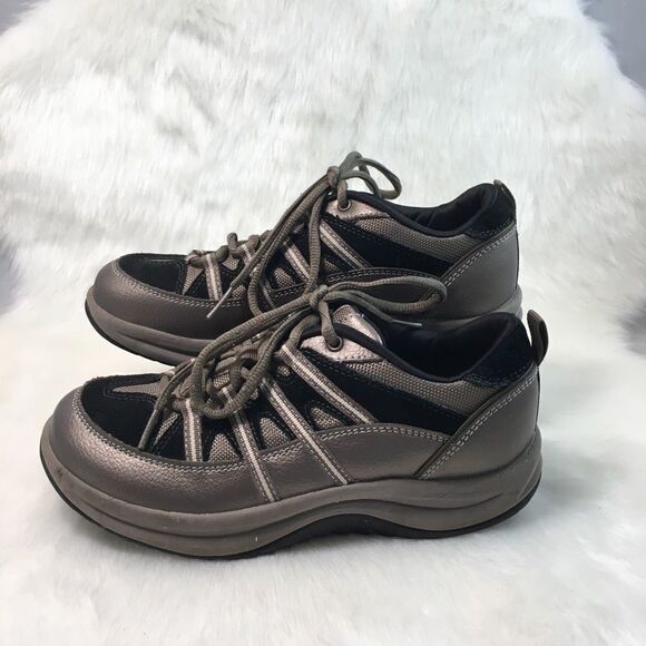 Easy Spirit JumpStarts Metallic & Black Suede Rocker Leather Lace- up Sneaker 6 - Picture 3 of 7
